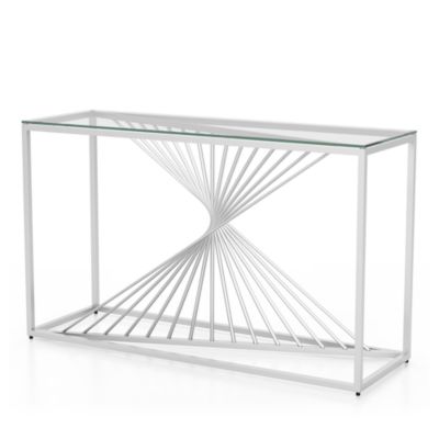 Selig 47" Glass Top Geometric Twist Base Sofa Table