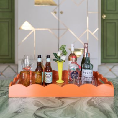 Large Lacquer Scalloped Ottoman Tray