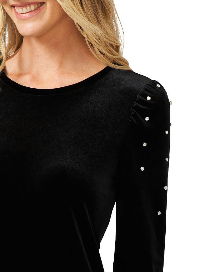 CeCe Velvet Rhinestone Puff Sleeve Top | Bloomingdale's