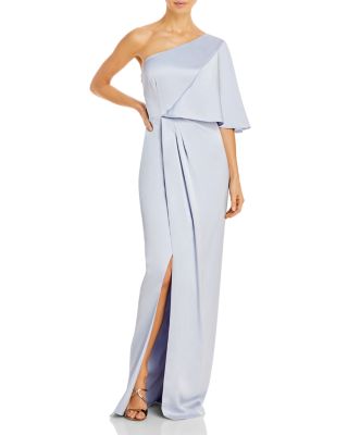 Aidan Mattox Draped One Shoulder Gown In Silver Mist ModeSens