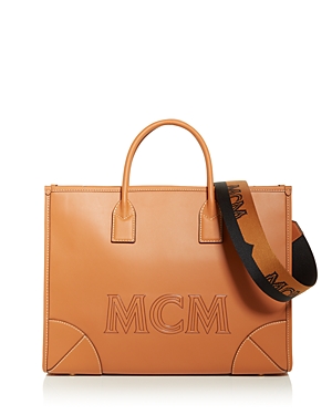 Shop Mcm Large Munchen Tote In Spanish Calf Leather In Cognac