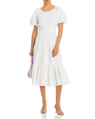 AQUA Poplin Puff Sleeve Midi Dress - 100% Exclusive | Bloomingdale's
