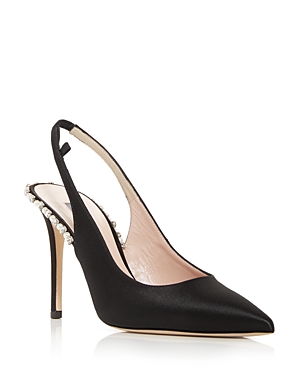 Sjp By Sarah Jessica Parker Women's Cy Pointed Toe Slingback Pumps In Black Satin