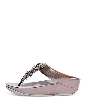 Fitflop Women's Rumba Beaded Thong Wedge Sandals In Pewter