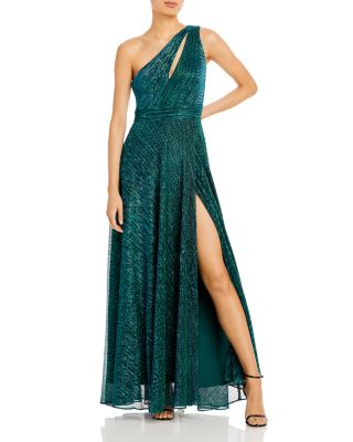 AQUA One Shoulder Crinkled Metallic Gown - Exclusive | Bloomingdale's