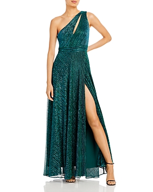 Aqua One Shoulder Crinkled Metallic Gown - 100% Exclusive