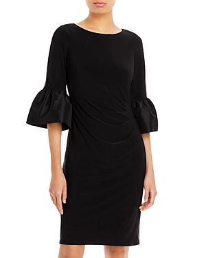 Adrianna Papell Short Draped Bell Sleeve Jersey Dress In Black