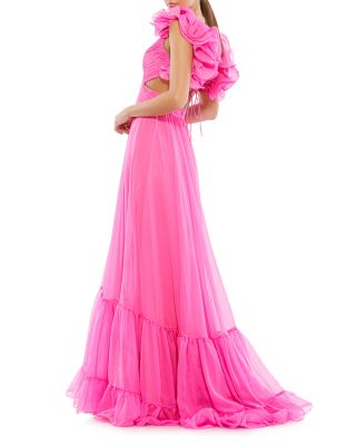 Ruffle Tiered Cut-Out Chiffon Gown