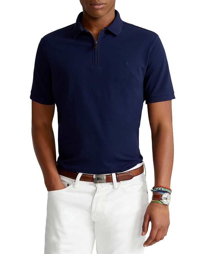 Polo Ralph Lauren Cotton Stretch Mesh Solid Custom Slim Fit Quarter Zip Polo  Shirt