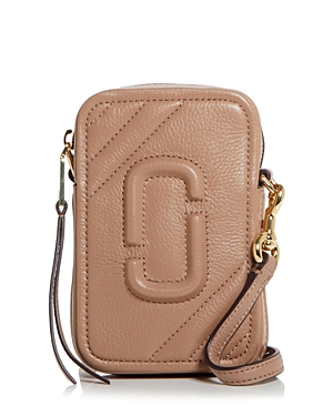 Marc Jacobs Quilted Logo Leather Phone Crossbody In Dusty Beige