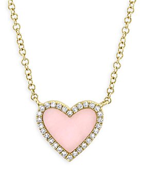 Moon & Meadow - 14K Yellow Gold Pink Opal & Diamond Heart Pendant Necklace, 18" - 100% Exclusive