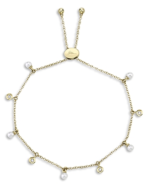 Shop Moon & Meadow 14k Yellow Gold Cultured Pearl & Diamond Dangle Bolo Bracelet - 100% Exclusive