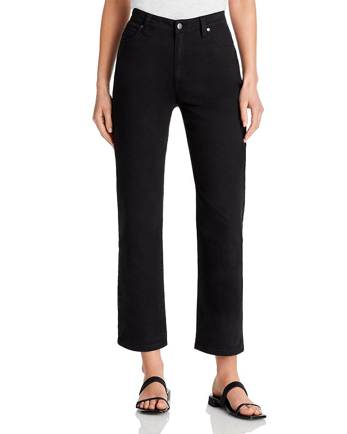 Eileen Fisher - High Rise Straight Ankle Jeans in Black