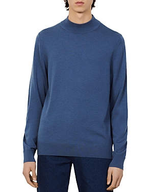 Sandro Industrial Mock Neck Wool Sweater In Blue Gray