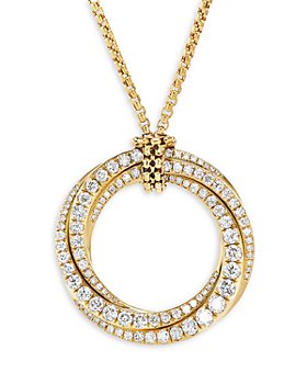 David Yurman - 18K Yellow Gold Diamond Large Spiral Circle Pendant Necklace, 18"