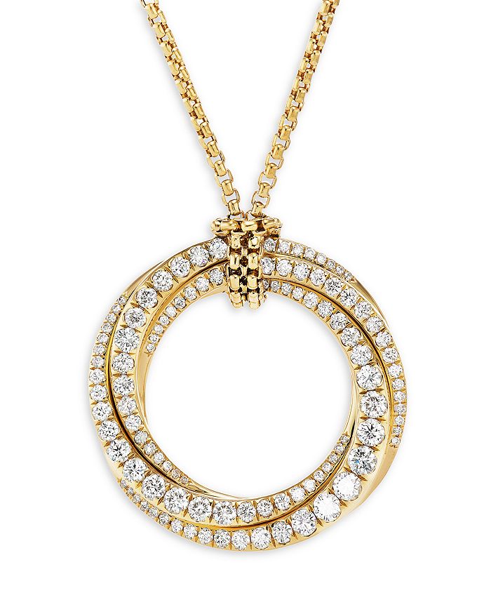 David Yurman - 18K Yellow Gold Diamond Large Spiral Circle Pendant Necklace, 18"