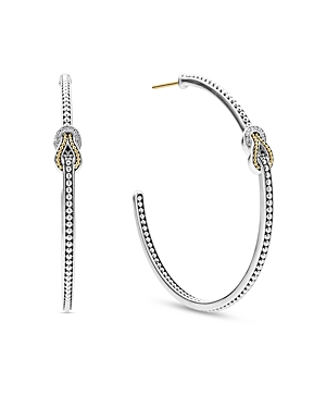 Shop Lagos 18k Yellow Gold & Sterling Silver Newport Diamond Knot Large Hoop Earrings In Silver/gold