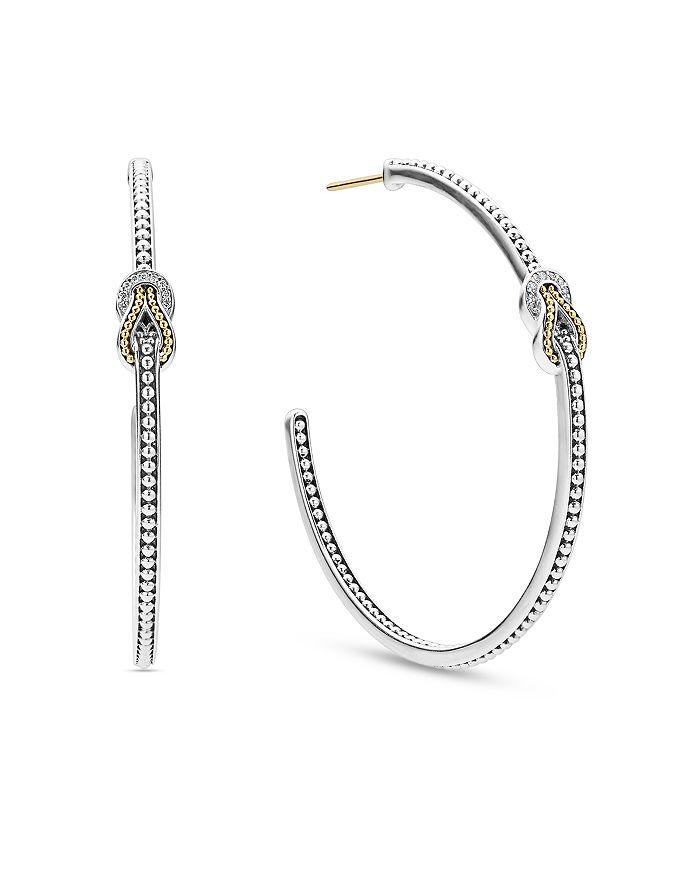 LAGOS - 18K Yellow Gold & Sterling Silver Newport Diamond Knot Large Hoop Earrings