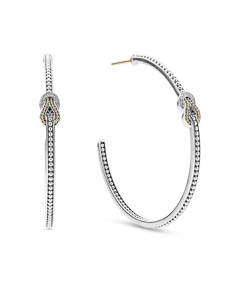 Lagos 18K Yellow Gold & Sterling Silver Newport Diamond Knot Large Hoop Earrings · OS