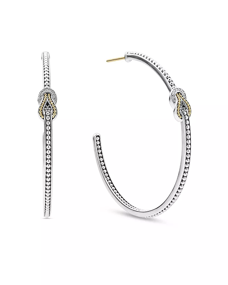 Lagos 18K Yellow Gold & Sterling Silver Newport Diamond Knot Large Hoop Earrings