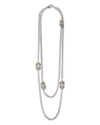 18K Yellow Gold & Sterling Silver Newport Knot Station Necklace, 34"