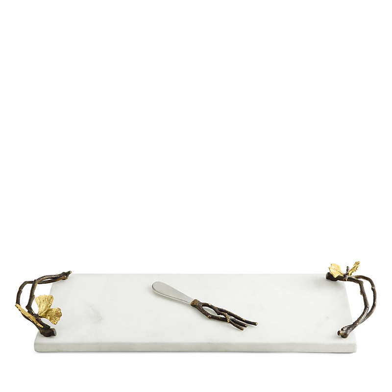 Michael Aram Butterfly Ginkgo Small Cheese Board With Knife In White Marble