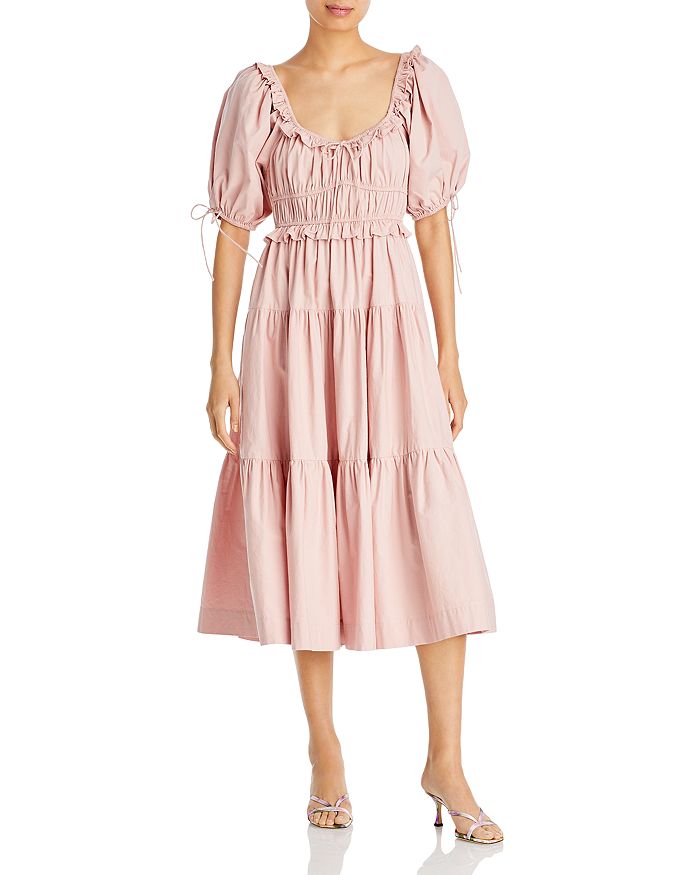 En Saison Poplin Puff-Sleeve Tiered Midi Dress | Bloomingdale's