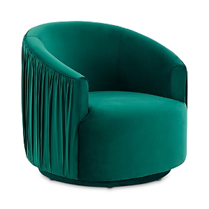 Tov Furniture London Pleated Velvet Swivel Chair In Forest Green