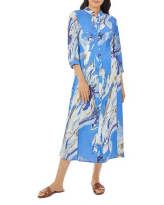 Misook - Marble Print Crepe de Chine Shirt Dress