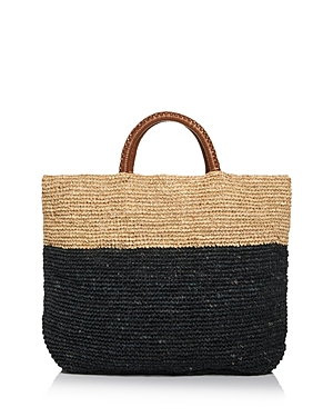 Kayu Elin Extra Large Two Tone Woven Tote In Natural/black