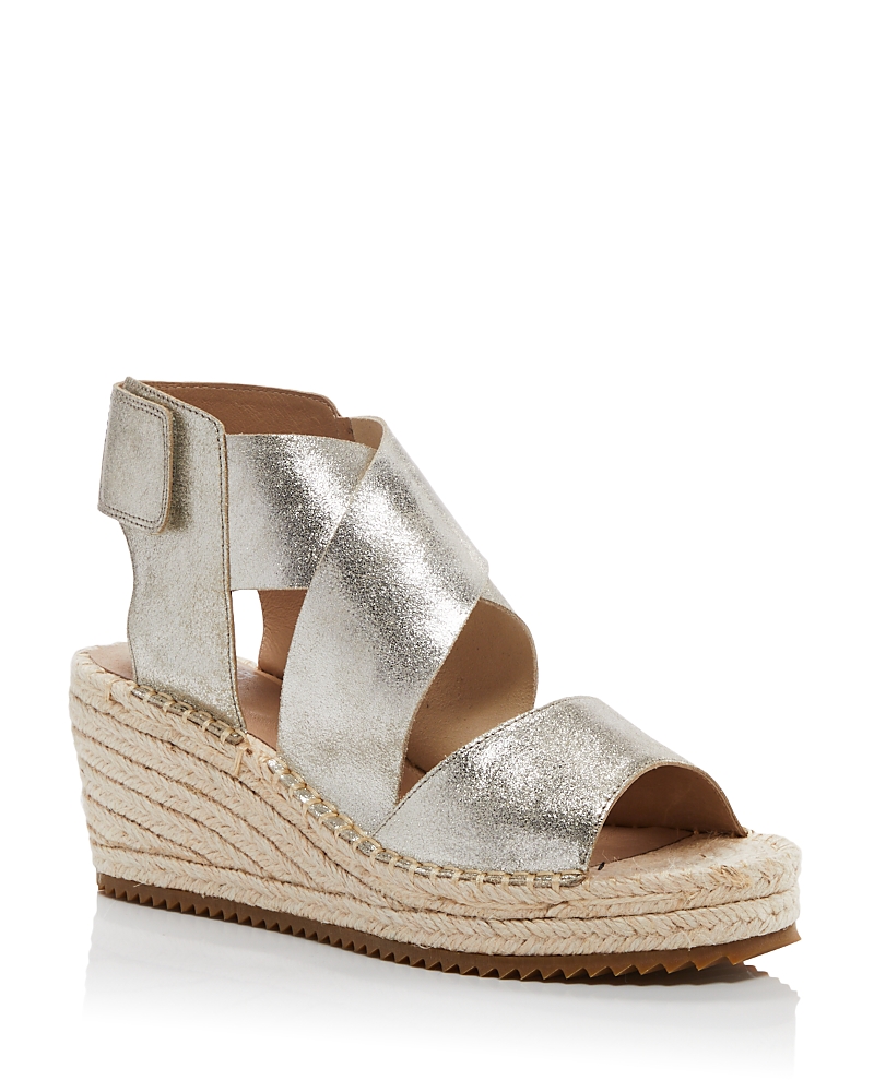 Eileen Fisher Willow Metallic Crisscross Espadrille Sandals In Platinum
