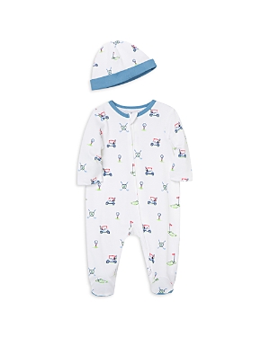 Little Me Boys' Cotton Golf Footie & Hat Set - Baby In White Print