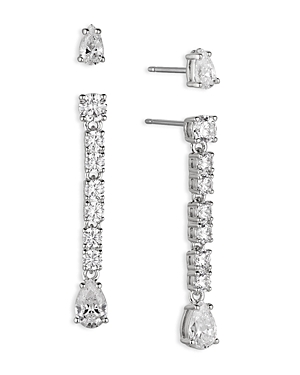 Nadri Love All Cubic Zirconia Stud & Drop Earrings In Rhodium Plated, Set Of 2 In Silver