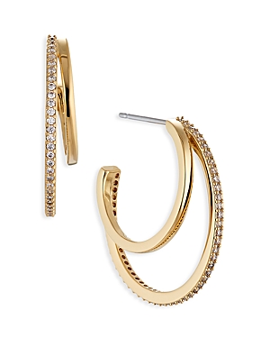 Shop Nadri Golden Hour Cubic Zirconia Faux Double Hoop Earrings In 18k Gold Plated