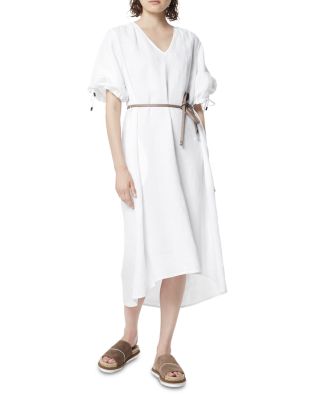 Peserico Women's Puff Sleeve Belted Midi Dress - White - Size 40 IT/4 US - Whiter Pottery