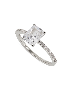 Pave & Rectangle Cubic Zirconia Ring in Rhodium Plated