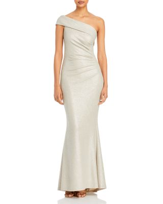 Eliza J Metallic Knit One Shoulder Gown Bloomingdale s