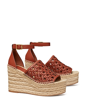 Tory Burch Women's Basketweave Ankle Strap Espadrille Wedge Sandals In Brick Red