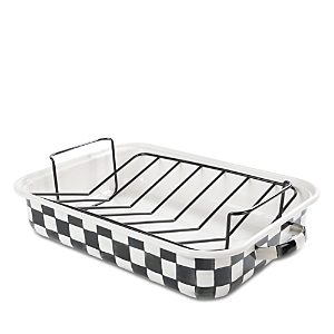Shop Mackenzie-childs Courtly Check Enamel Roasting Pan With Rack In Black/white