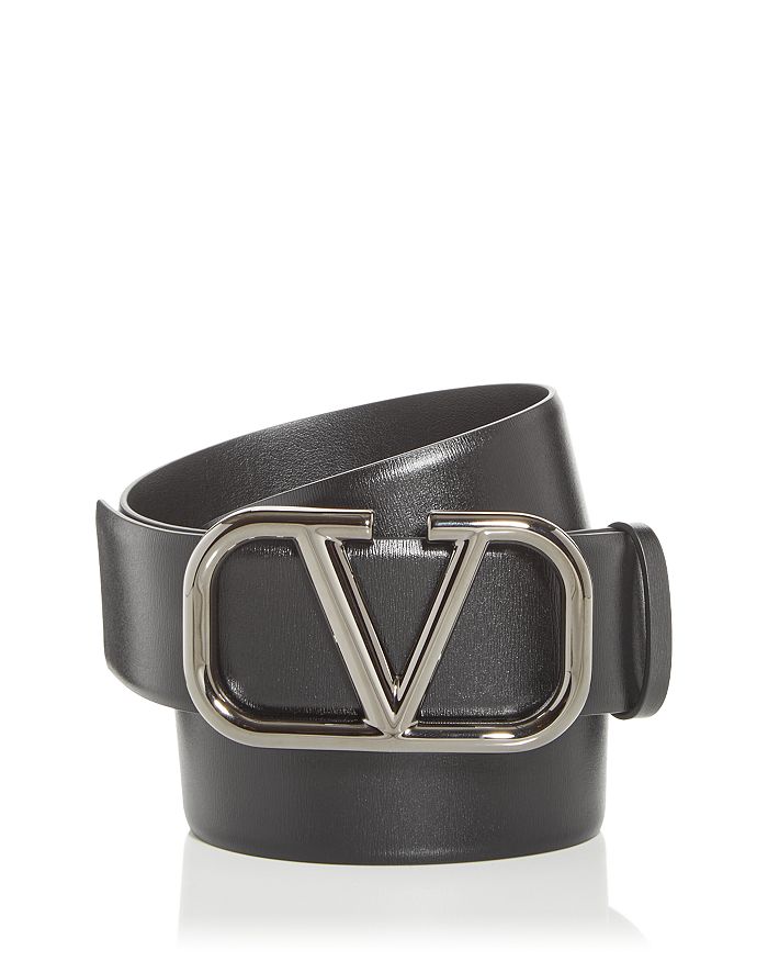 Valentino Garavani Vlogo Buckle Leather Belt - Black