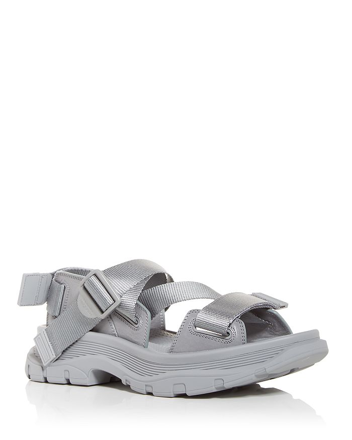 Alexander Mcqueen Men's Strappy Leather Sport Sandals In Dark Gray