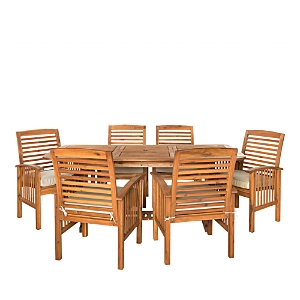 Walker Edison 7 Piece Acacia Wood Outdoor Patio Dining Set With Cushions In Brown