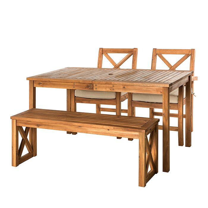 WALKER EDISON 4 Piece X Back Acacia Wood Outdoor Patio Dining Set with ...