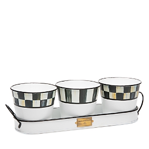 Mackenzie-childs Spectator Galvanized Herb Pot Trio Set With Tray In Black/white