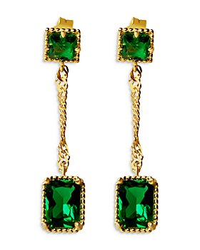 Argento Vivo - Green Cubic Zirconia & Chain Drop Earrings in 14K Gold Plated Sterling Silver