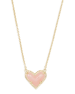 Shop Kendra Scott Ari Heart Short Pendant Necklace, 15 In Gold Rose Quartz