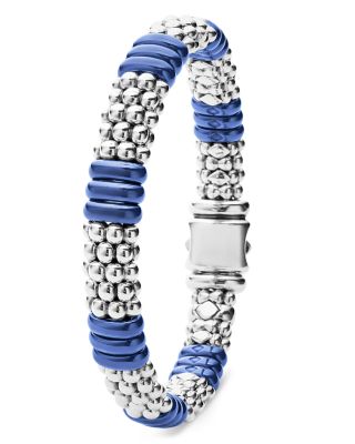 18K Yellow Gold & Sterling Silver Ultramarine Ceramic Rondelle & Caviar Bead Statement Bracelet