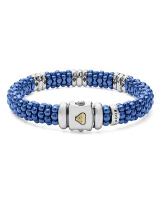 18K Yellow Gold & Sterling Silver Diamond Rondelle & Ultramarine Ceramic Caviar Bead Statement Bracelet