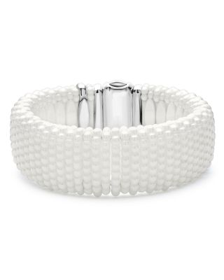 Lagos 18K Yellow Gold & Sterling Silver Wide White Ceramic Bead Bracelet