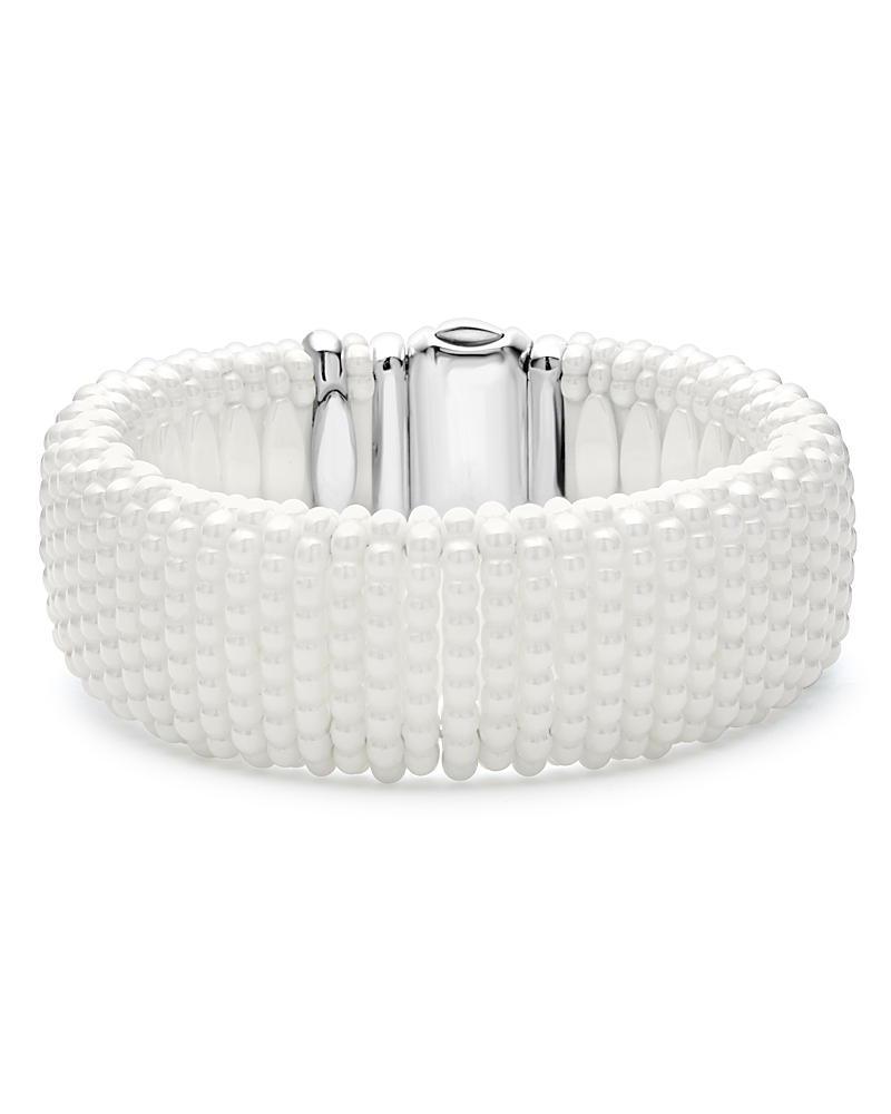 Lagos 18k Yellow Gold & Sterling Silver Wide White Ceramic Bead Bracelet In White/silver